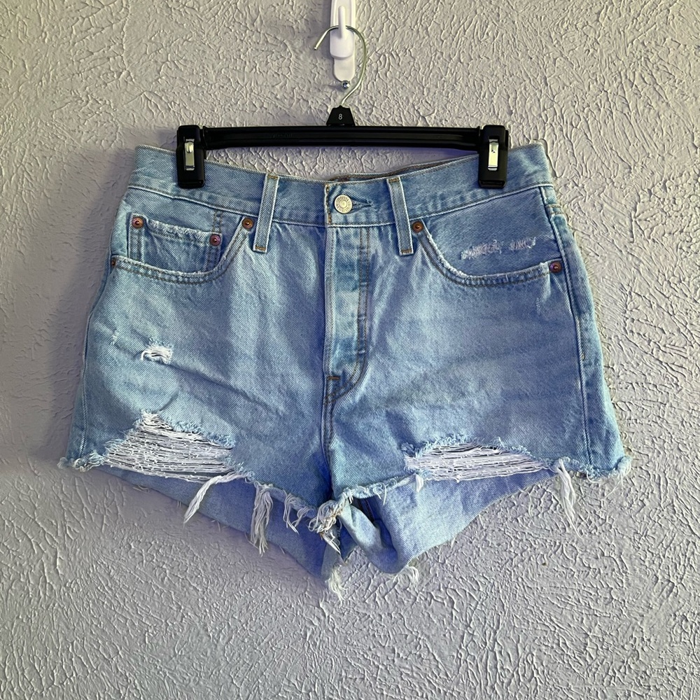 Levi's 501 Blue Jean Shorts Distressed High-Waisted